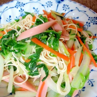 白菜とギョニソの生姜マヨそうめんチャンプルー